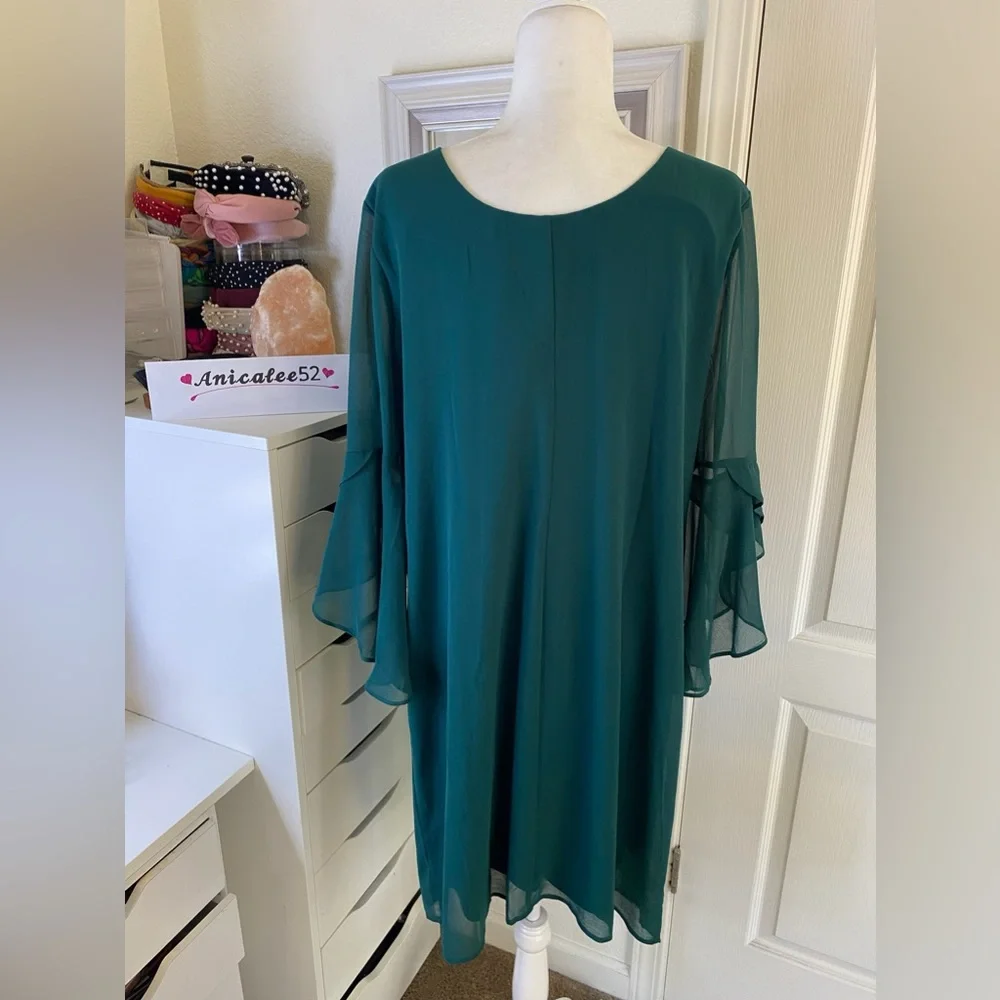 NWT Thalia Sodi sz xl teal necklace shift dress ruffled sleeve 0375 - Picture 2 of 4